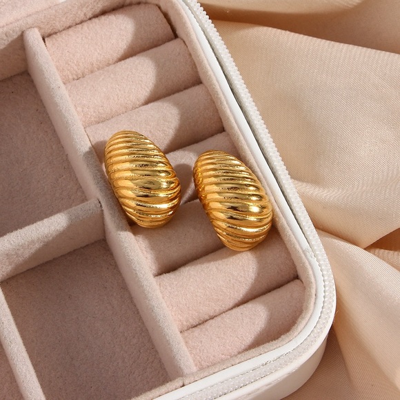 Gold Textured Everyday Earrings*Minimalist Jewelry*Waterproof and Sweatproof - Picture 4 of 8